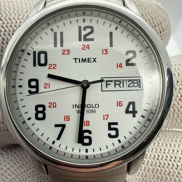 Timex T20461 Indiglo Day Date Menâ s Watch White Dial | New Battery ...