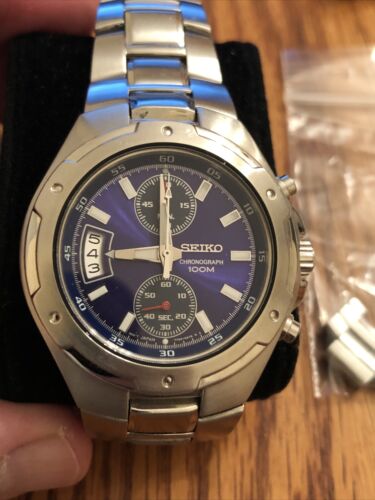 Seiko Men 7T94 0AN0 100M SS Chronograph Quartz Watch Nice