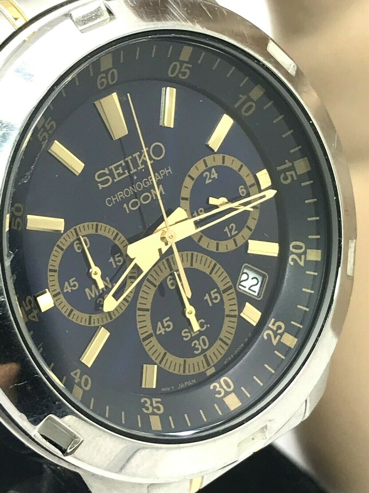 Seiko Quartz Chronograph Two Tone Blue Dial Men's Watch 4T53-00C0 FOR  REPAIR | WatchCharts