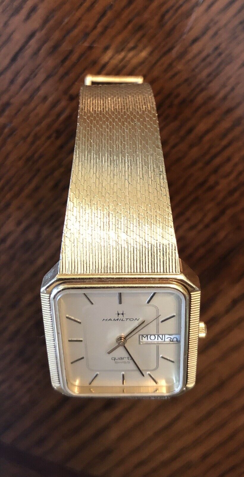 Men's Hamilton 7J Gold Tone Quartz Watch w/ Mesh Band Model