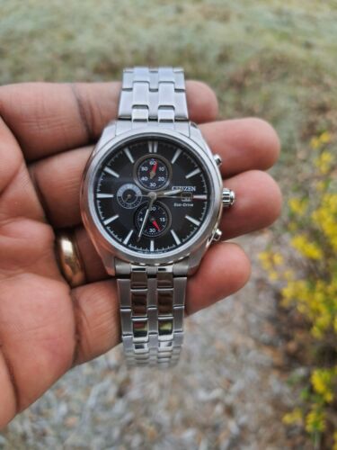 Citizen Eco-Drive Chronograph Black Dial Stainless Mens Watch