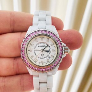 Ultra Rare Diamond and Pink Sapphire Chanel j12 ceramic watch, 100