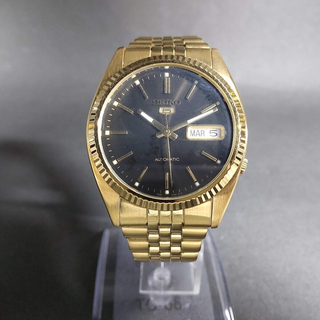 Seiko 7S26-0500 SNXZ16 Gold Black Rare Automatic Men's Watch(Near