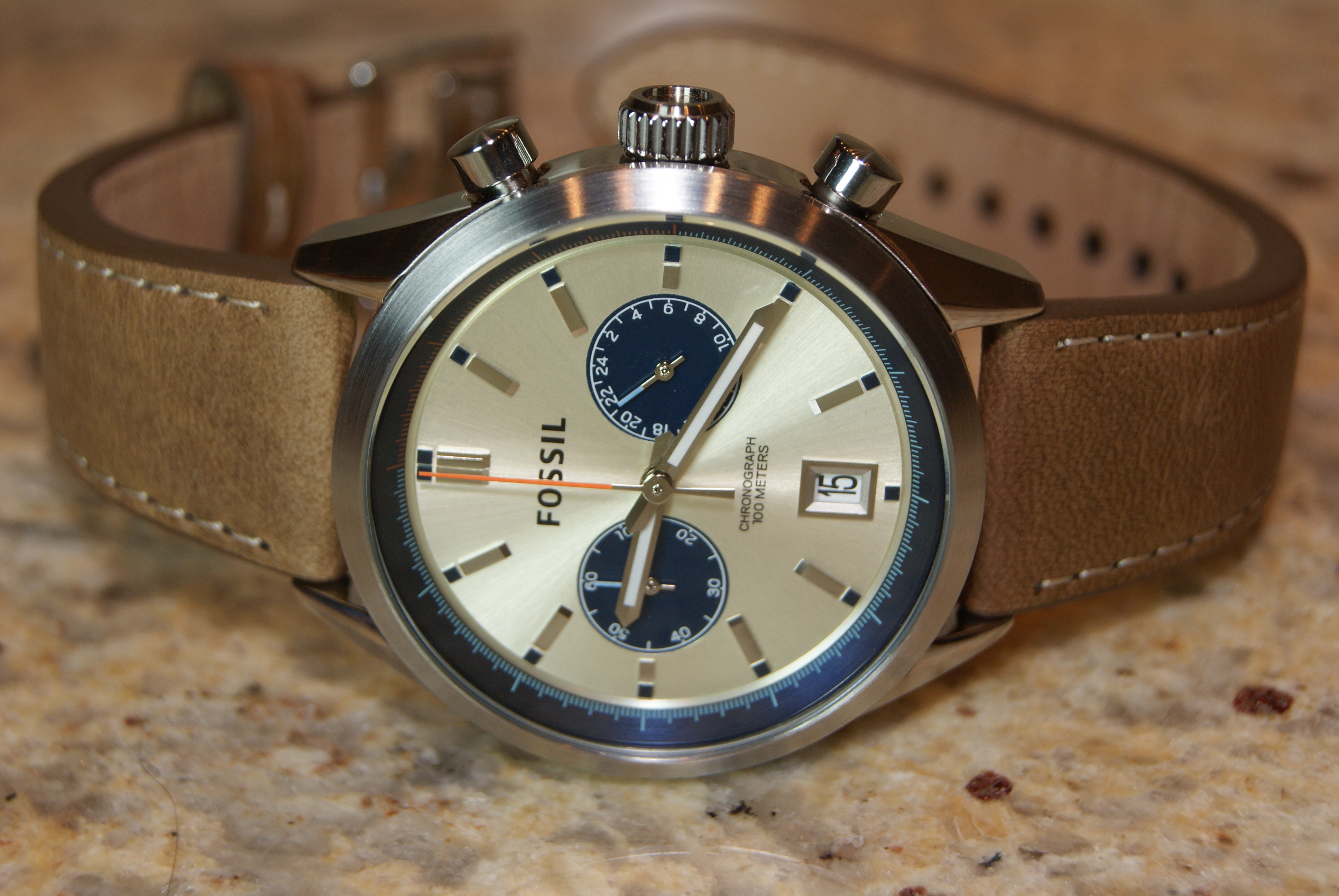 FS Fossil Del Rey CH2952 Bicompax Chronograph on Tan Leather