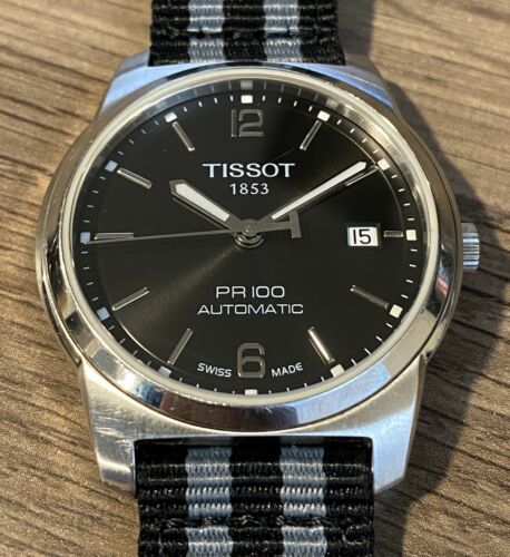 Tissot PR 100 Automatic Black w NATO Strap Mens Stainless Steel