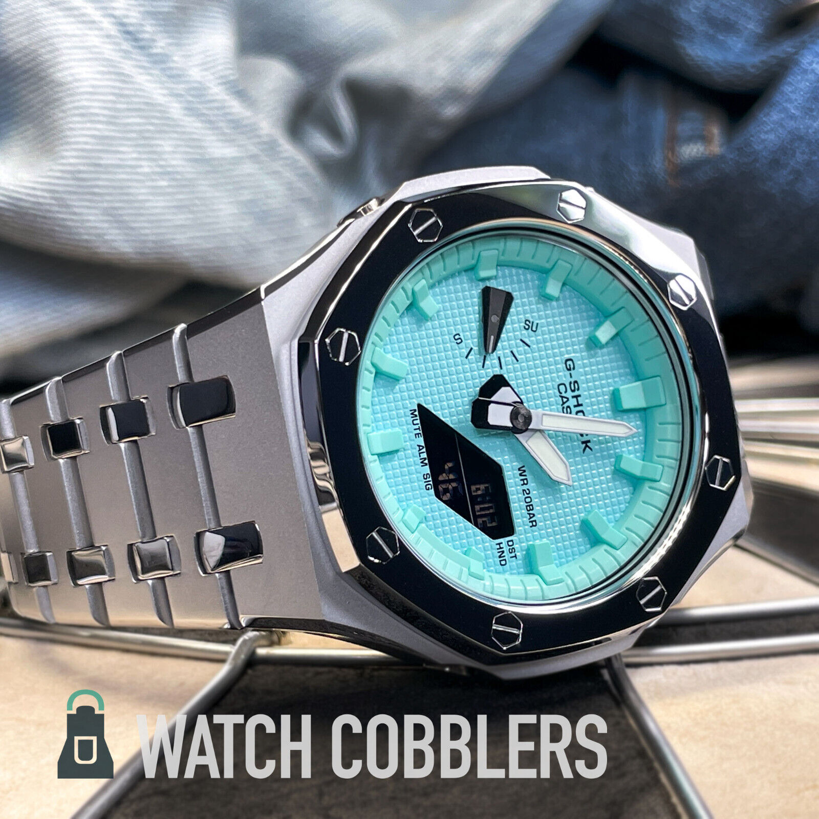 Custom Tiffany Blue G-Shock Mod Polished Silver Steel Casio