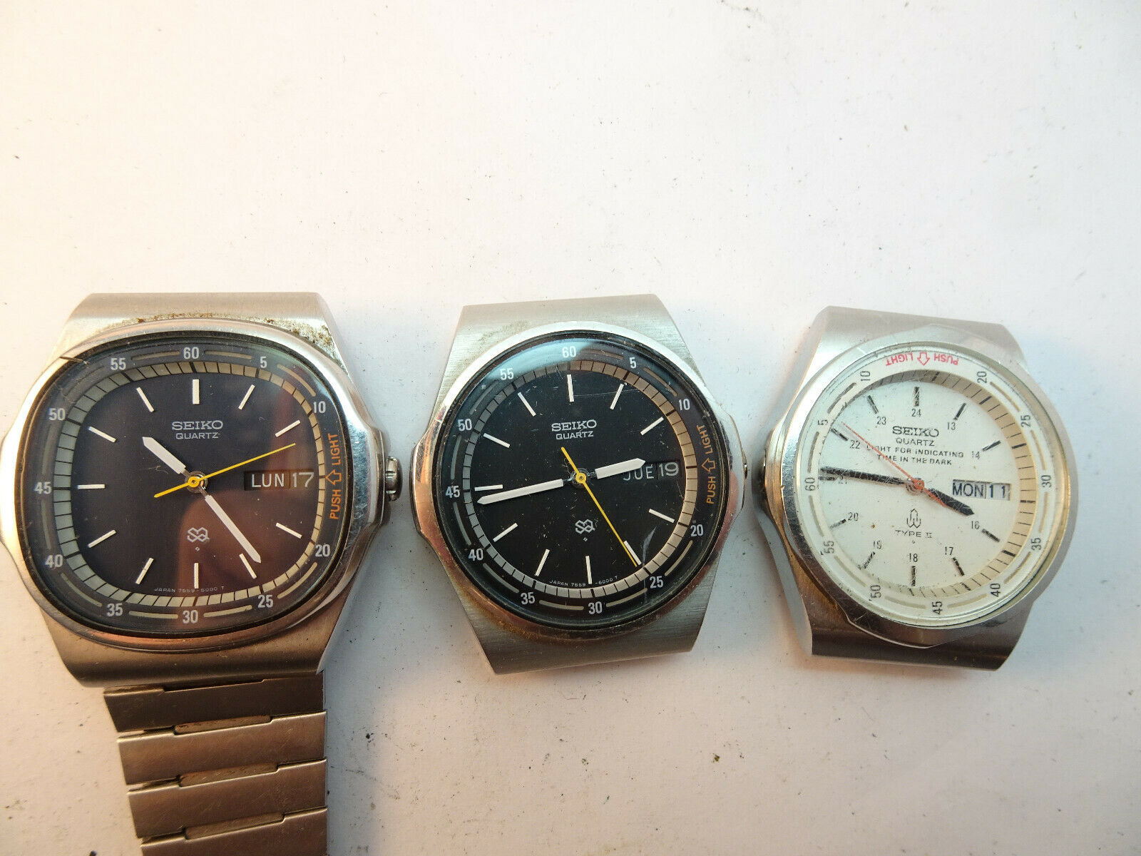 3 1979 SEIKO 7559-500A, 7559-600H,7559-6010 WATCHES FOR REPAIR OR