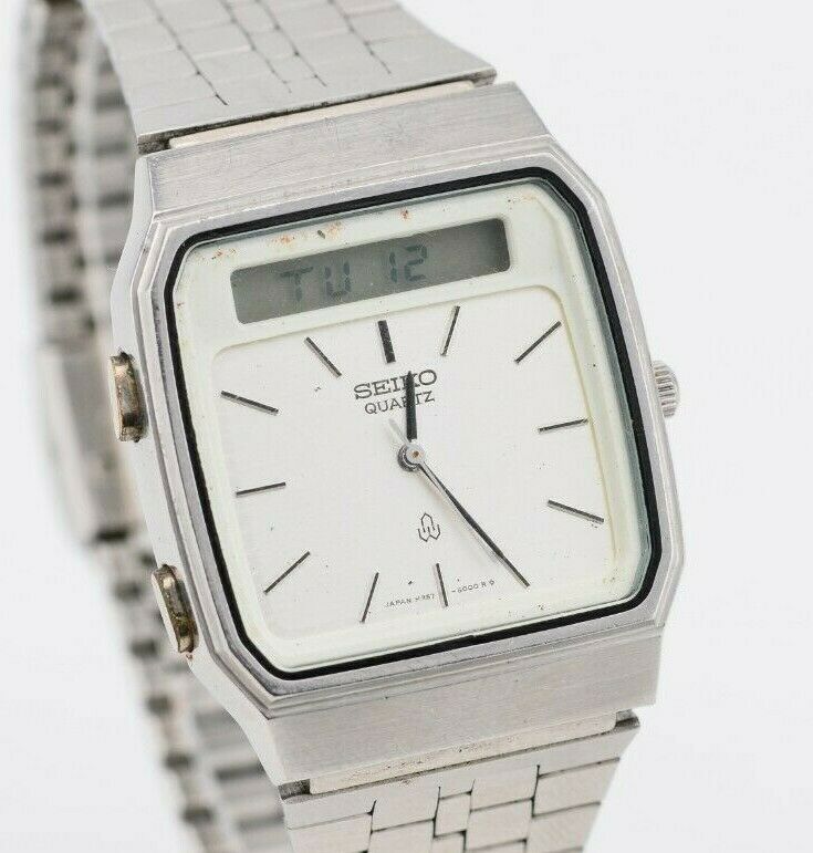 Vintage Seiko Quartz White Analog Digital Watch H357 500A JDM