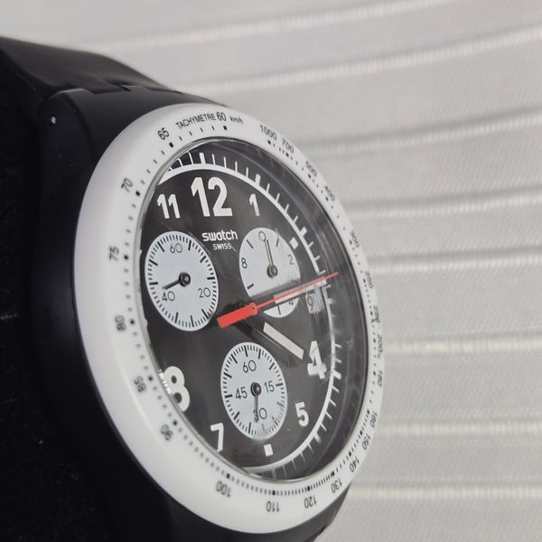 Swatch Basic Swatch Nothing Basic About Black Chronograph Watch SUSB420 42mm Black ...