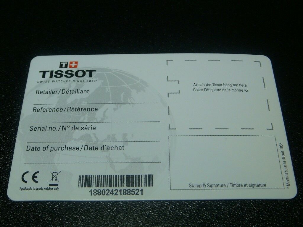 Genuine TISSOT International Guarantee Warranty watch card