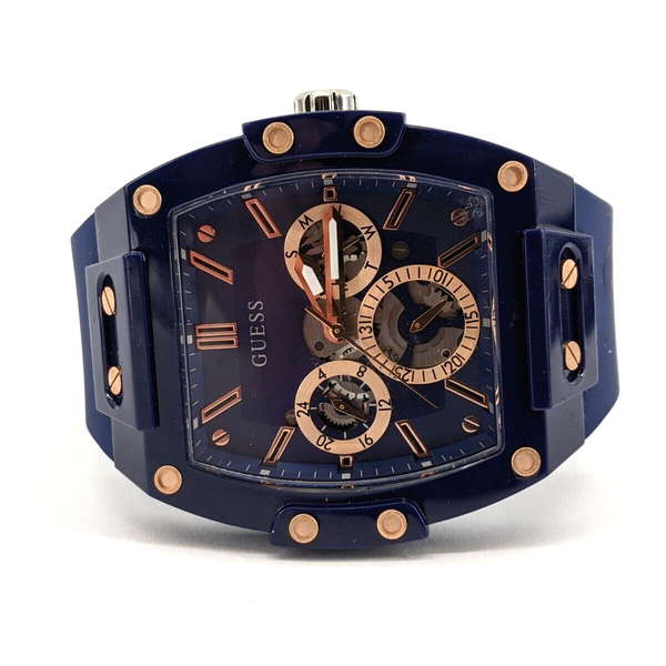 Guess Pinnacle Chronograph Quartz Blue Dial Brown Leather Strap Watch For Men - W0673G1