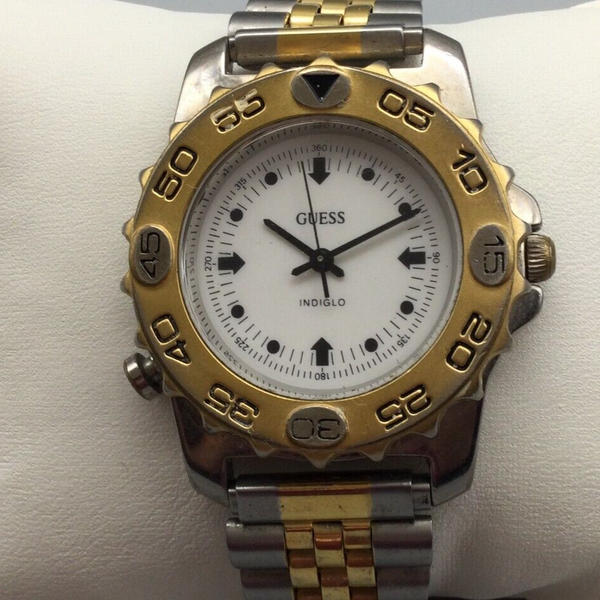 Vintage Guess Watch Men 37mm Silver Gold Two Tone 1995 Logo 7.5 WatchCharts Marketplace