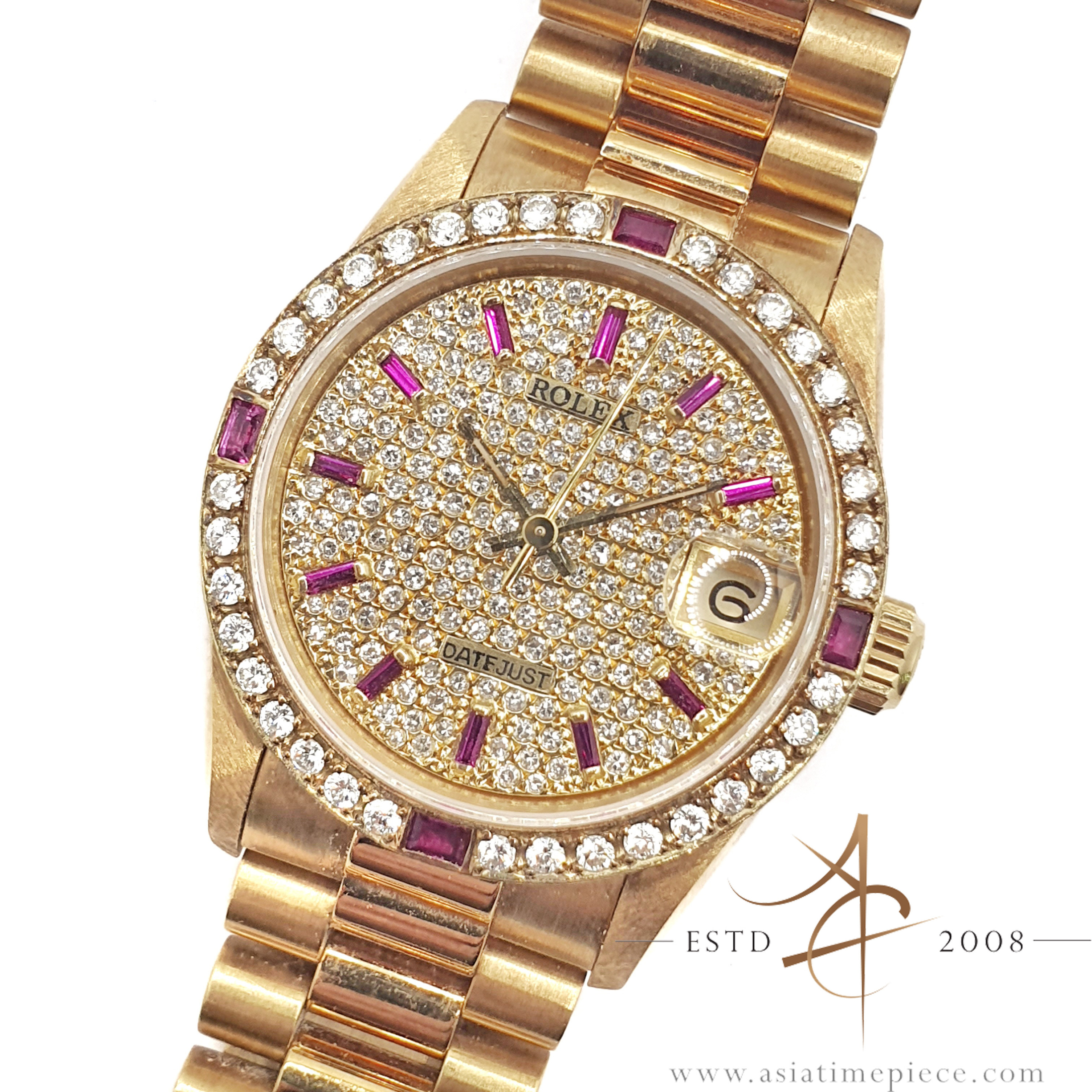rubyページ Rolex President Datejust Midsize 68278 Custom Diamond Ruby Dial in
