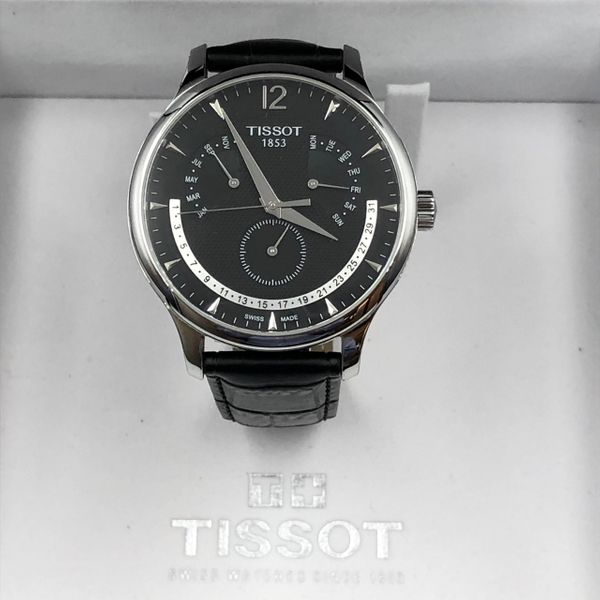 TISSOT Tissot perpetual calendar black dial leather belt watch