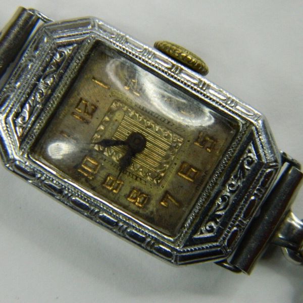 VINTAGE 1920's BENRUS 18K WHITE GOLD FILLED ART DECO LADIES WATCH ...