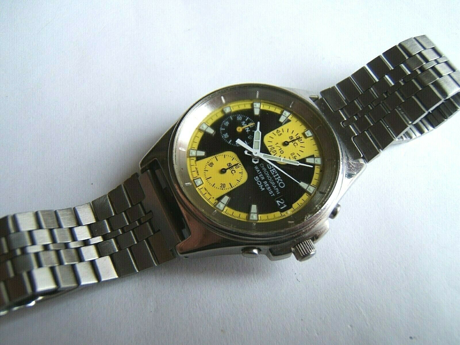 RARE VTG 70'S SEIKO QUARTZ CHRONOGRAPH V657 9030 YELLOW BLACK 1