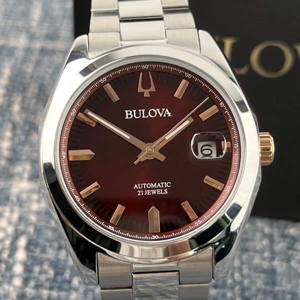 Bulova Surveyor 98B422 Red Dial Stainless Steel Automatic Men's Watch ...