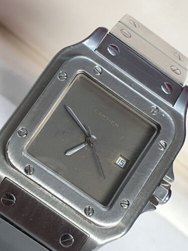 Vintage Cartier Santos Carree 2960 Grey Ghost Dial Automatic Watch