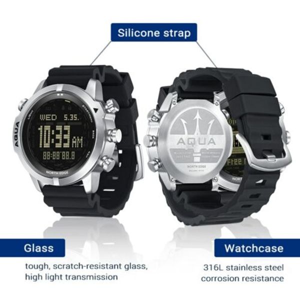 NORTH EDGE AQUA Men's Professional Div Computer Watch 50M NDL Scuba ...