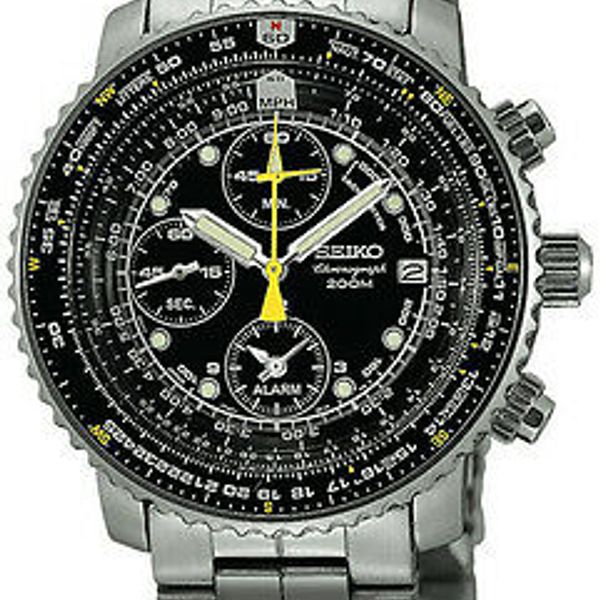 Seiko SNA411 Flightmaster Pilot Alarm Chronograph 200m Men's Watch