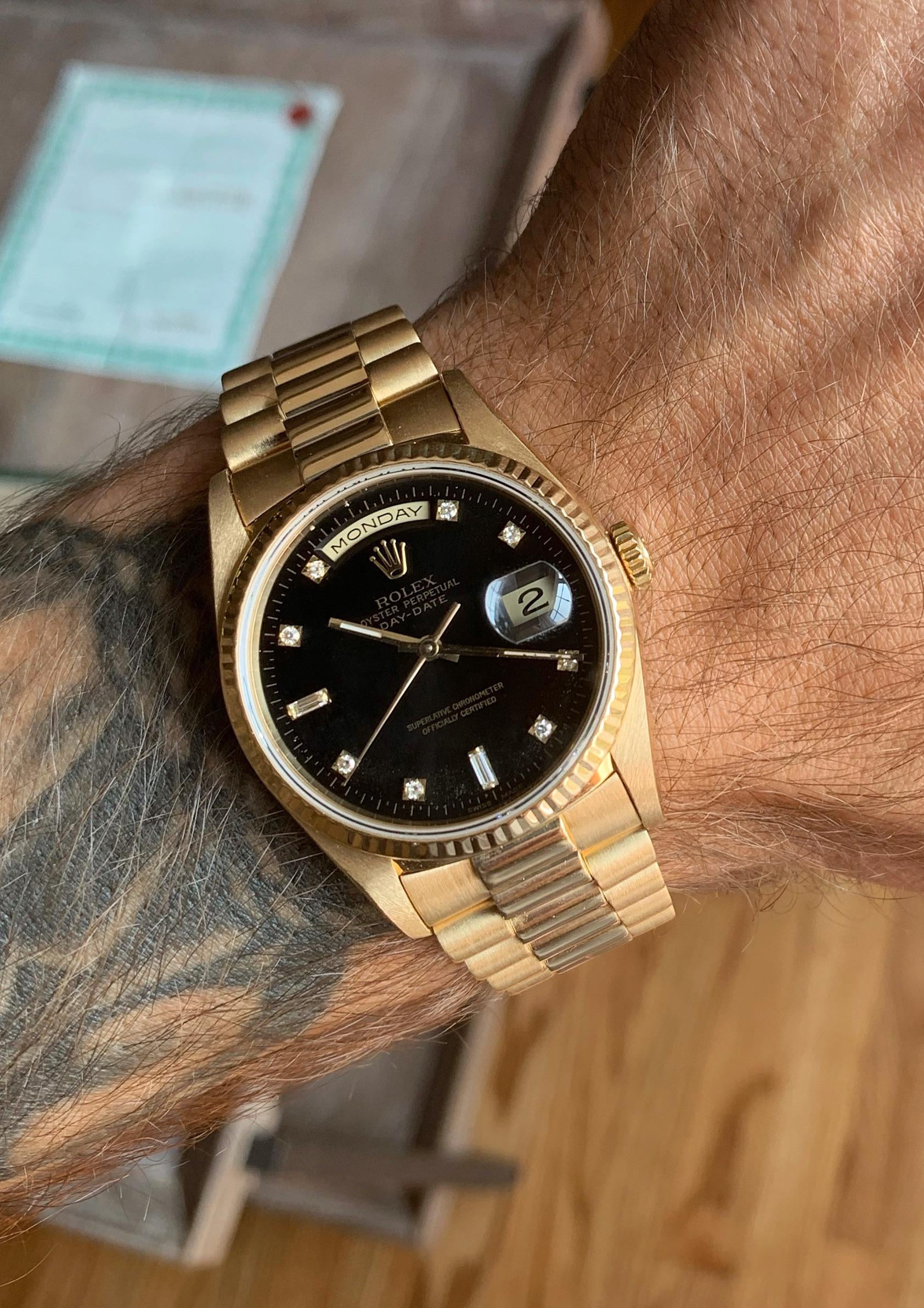 WTS WTT 1996 Rolex Day Date ref. 18238 with black diamond dial