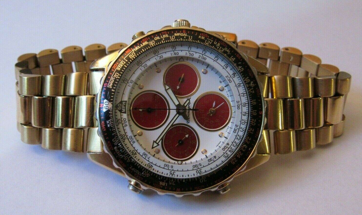 SEIKO FLIGHTMASTER RED PANDA ALARM CHRONOGRAPH WATCH 7T34 6A0H