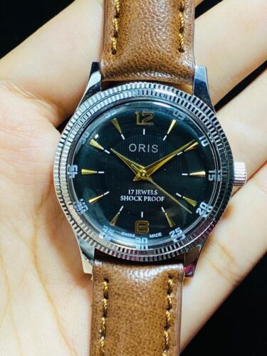 Vintage Oris Black Dial Handwinding Wrist Watch Men s Gents FHF