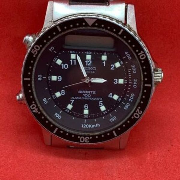 Vintage Seiko Sports 100 Chronograph Men’s Watch Needs Battery EXC NR