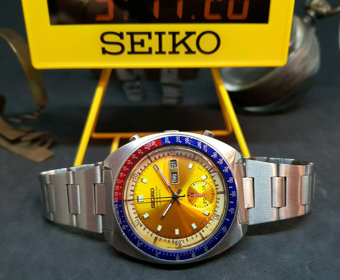 RARE 1970'S SEIKO CHRONOGRAPH PEPSI POGUE 6139-6030 ORANGE DIAL AUTO ...