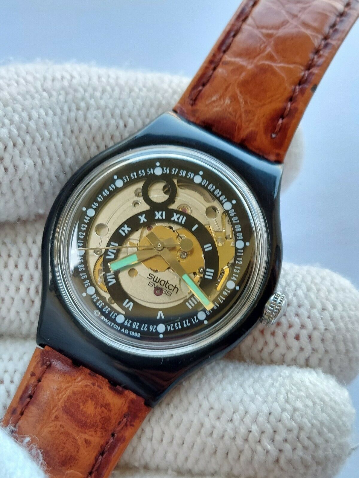 SWATCH AG 1992 WATCH VINTAGE AUTOMATIC SKELETON UNISEX 37mm