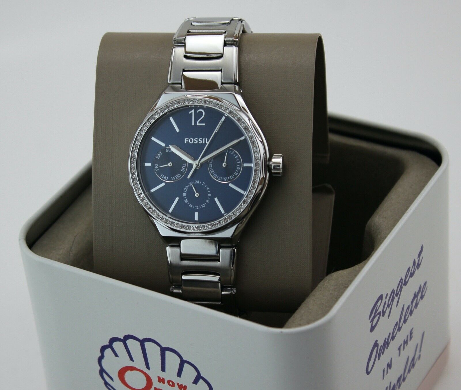 NEW AUTHENTIC FOSSIL EEVIE MULTIFUNCTION SILVER NAVY BLUE  display picture 1