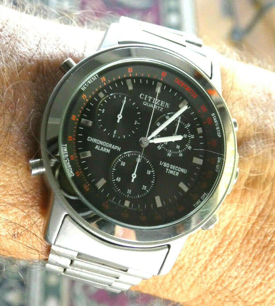 VINTAGE CITIZEN 3530 3531 - 351347 QUARTZ CHRONOGRAPH ALARM STEEL