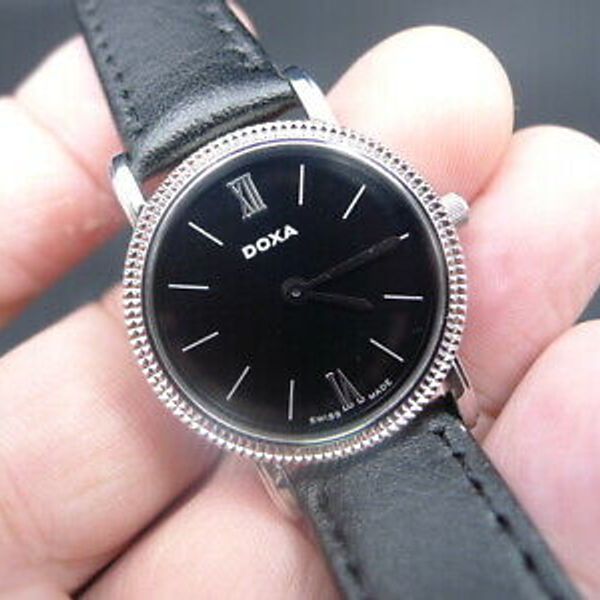 New Old Stock DOXA Black Face Leather Strap Swiss 282001 Quartz Women