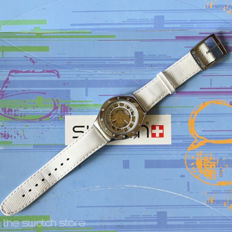 Swatch Skeleton Irony Automatic Watch YAS109 Rosetta Bianca