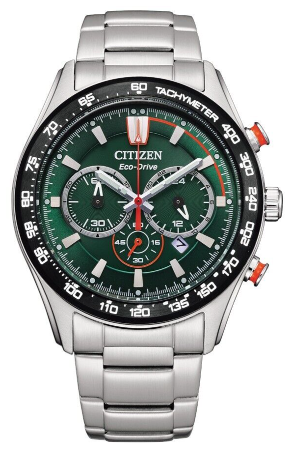 Citizen Eco Drive Men's Chronograph Green Dial Calendar Watch 43MM