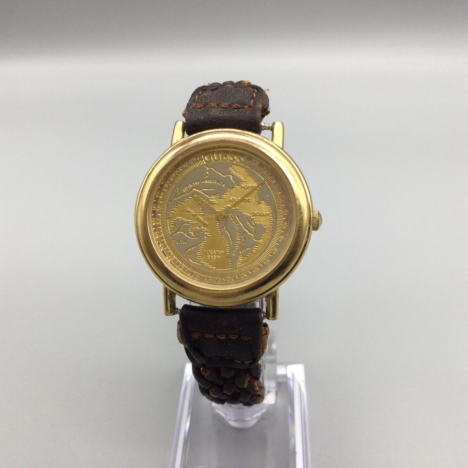GUESS WATCH VINTAGE ROUND GOLD BEZEL LEATHER BAND STRAP Vintage Guess Watch Women Gold Tone Round 1990 Leather Band  main image 2