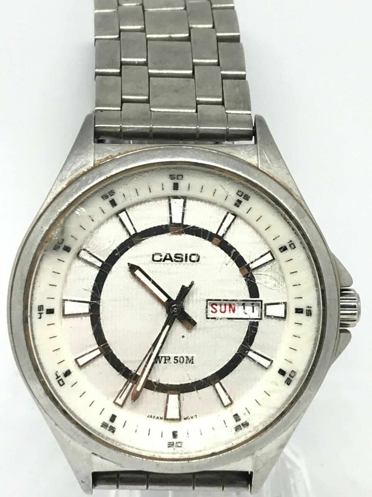 Casio Mens Silver Stainless Steel Watch 5339 MTP E108 White Dial BROKEN GLASS WatchCharts Marketplace