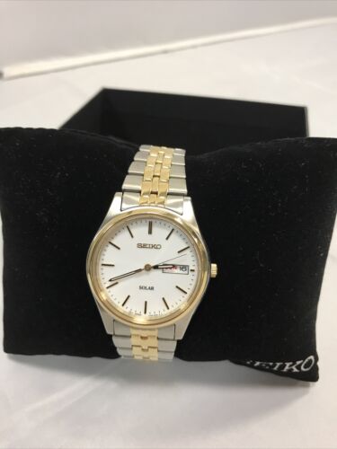 SEIKO Solar Two Tone White Dial Stainless Men s Watch SNE032