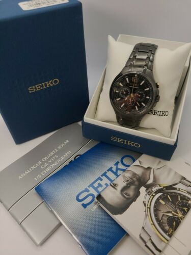 Seiko SSC451 Solar Recraft Chronograph Black Ion Plated Mens Watch