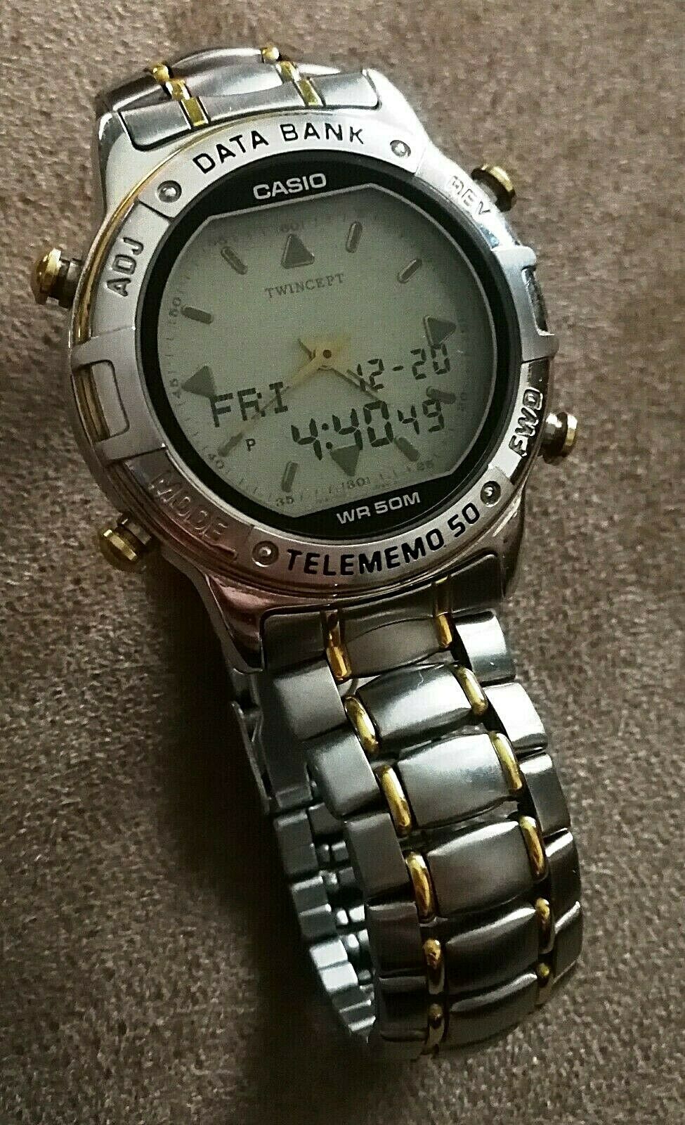 vintage casio abx-620 twincept telememo 50 databank lcd watch