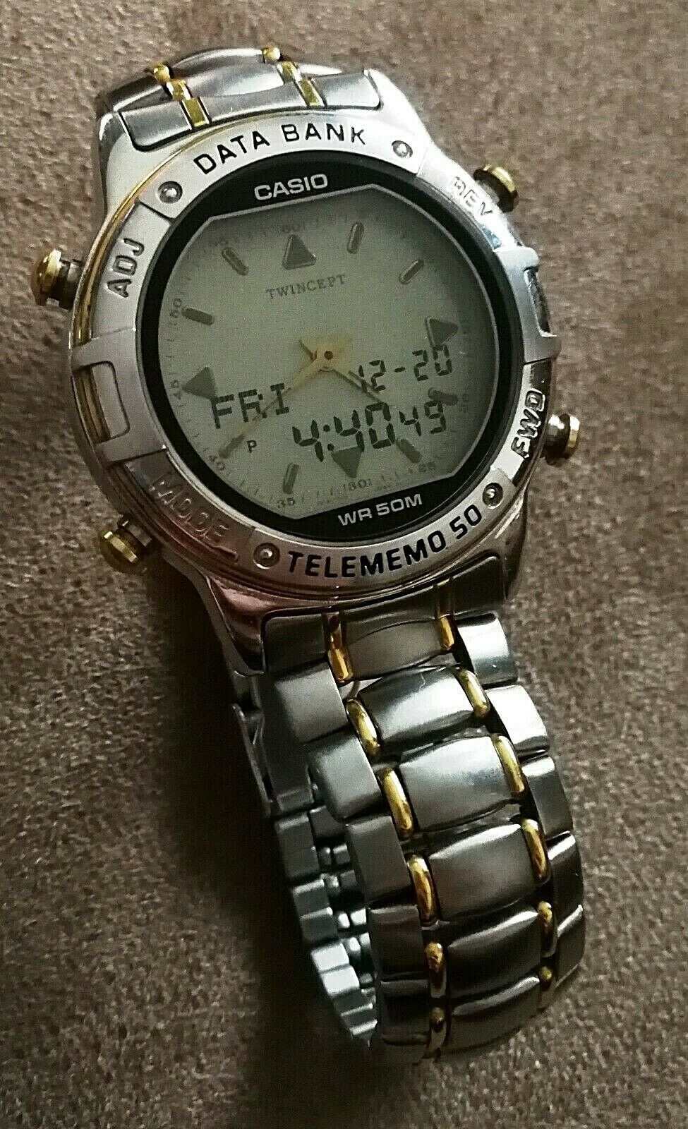 vintage casio abx-620 twincept telememo 50 databank lcd watch ...