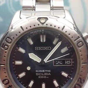 SEIKO KINETIC SCUBA 200M DAY/DATE STEEL MEN'S WATCH 5M63-0B30