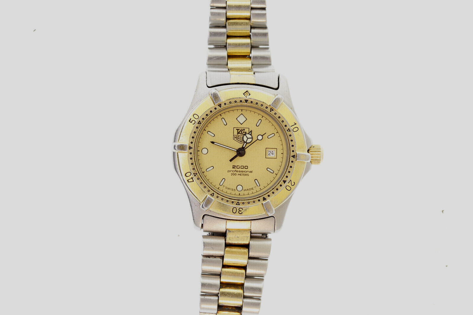 Tag Heuer 2000 Professional 200M Stainless Steel Gold Dial Watch w 