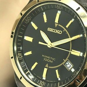 Seiko Kinetic Two Tone Black & Gold Stainless Steel 5M62-0BJ0 FOR REPAIR  PARTS | WatchCharts