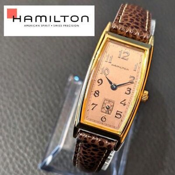 Hamilton Carlisle Watch Ladies 19mm Rectangle Quartz Pink Dial Vintage ...