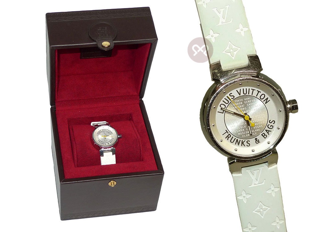 Louis Vuitton watch tambour silver white yellow Q121K SS quartz LOUIS
