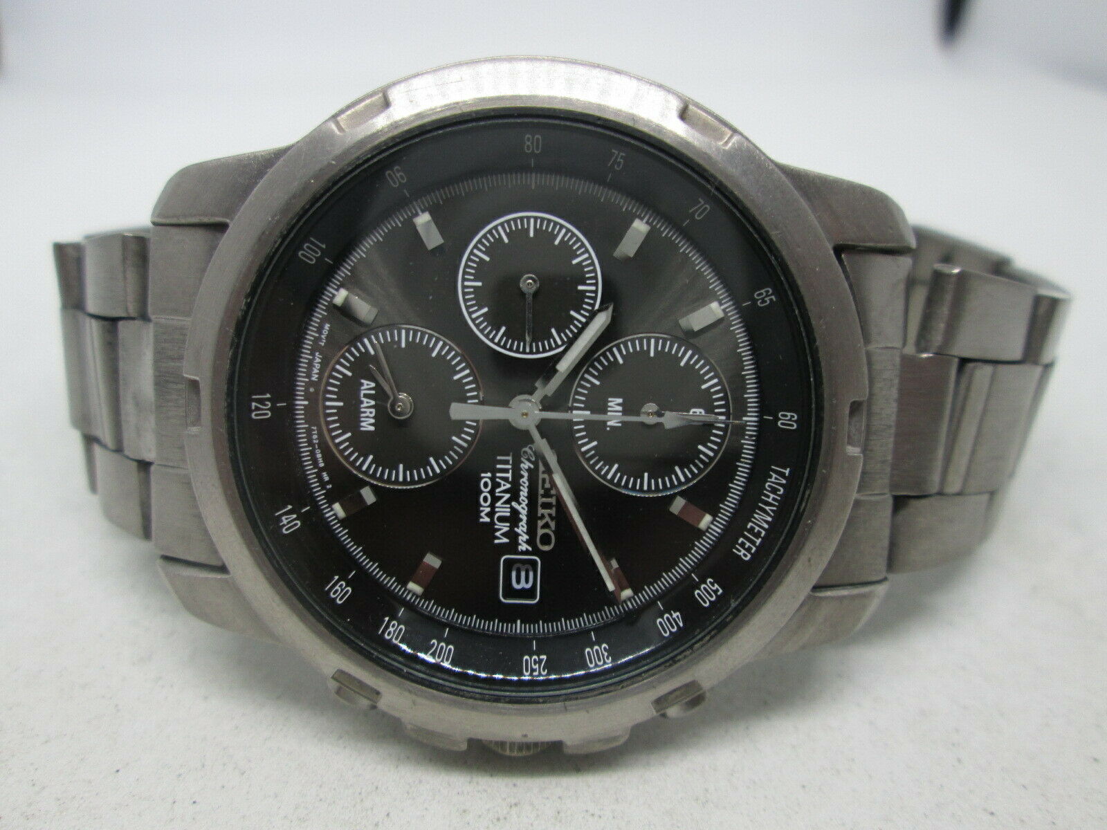 SEIKO 100M 7T62-0BE0 ALARM DATE CHRONOGRAPH TITANIUM QUARTZ MENS 