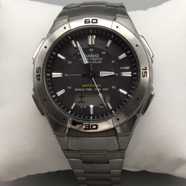 Casio Wave Ceptor Watch Men 40mm Silver Tone Black WVA-470 Tough Solar ...