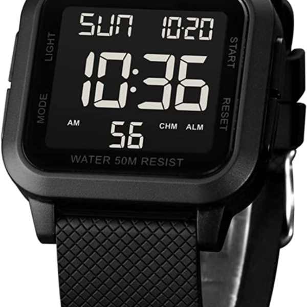 Square Men'S Digital Watch Big Numbers Dial Large Face Waterproof LED