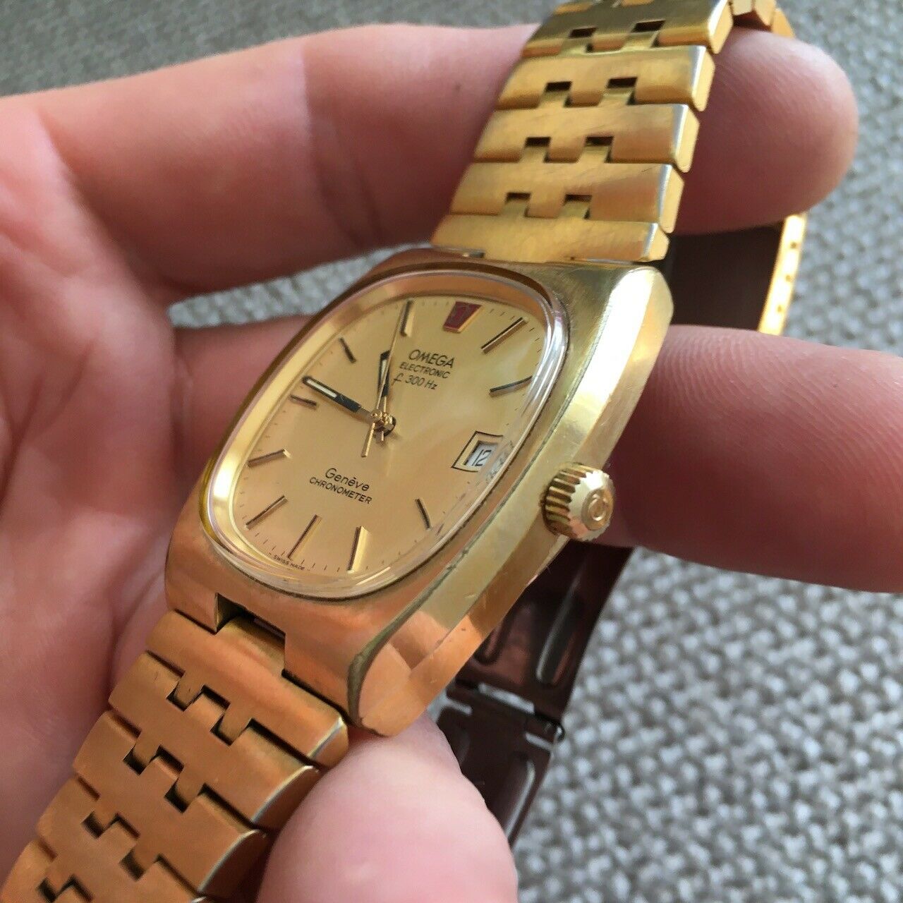 訳あり OMEGA Geneve electronic chronometer 1970er Omega Geneve Chronometer F 300Hz Electronic; Ref